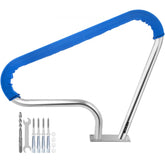 39x32 Pool Railing 304 Stainless Steel 250 lbs Load Capacity Silver Rust-Proof Pool Handrail With Blue Grip Covers and M8 Drill Bit and Self-Tapping Screws